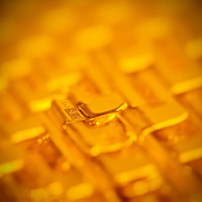 A close-up shot of gold bars stacked on top of each other, symbolizing wealth and investment.