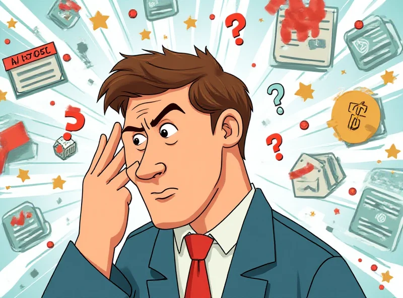 Illustration of a confused person surrounded by trade symbols and question marks.