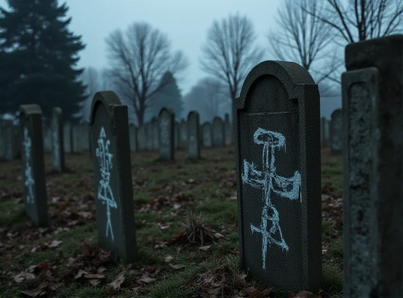 Vandalized Jewish cemetery in Humenny, Slovakia with Nazi symbols