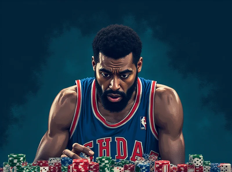 Illustration of a basketball player looking distressed with gambling chips surrounding them