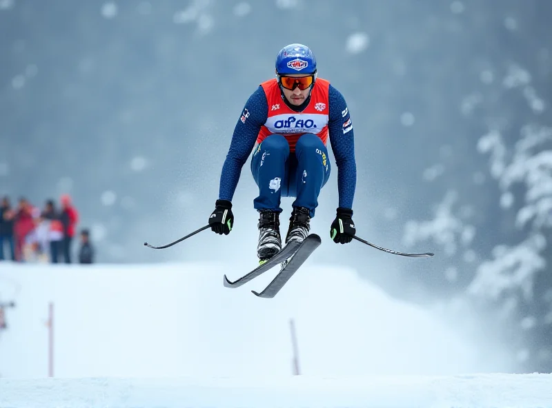 Action shot of a Nordic combined skier during a competition