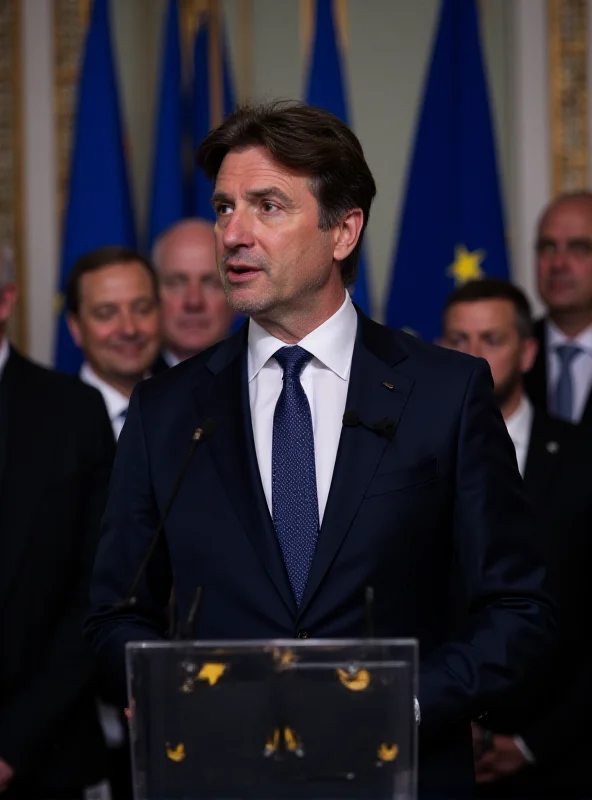 Volodymyr Zelenskiy giving a press conference with EU leaders.