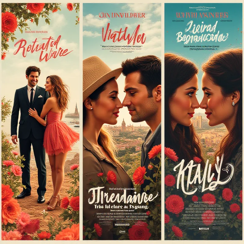 Collage of movie posters for various romantic comedies.