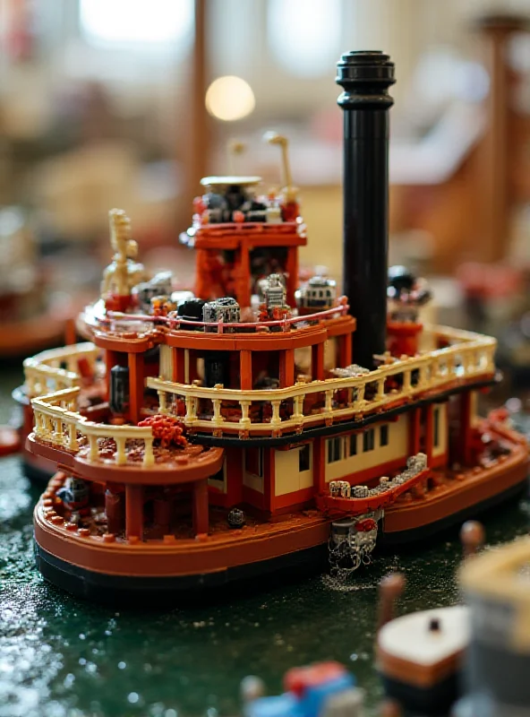 A close-up shot of the Lego Ideas River Steamboat model, showcasing its intricate details and design.