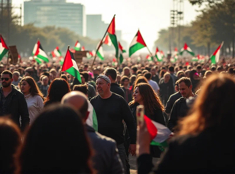 A demonstrator holds a Palestinian flag during a protest.