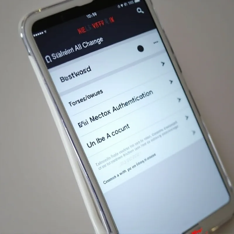 A mobile phone displaying a Netflix account page with security settings highlighted.