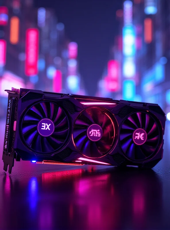 A sleek AMD RX 9070 XT graphics card with vibrant lighting effects, displayed against a futuristic background.