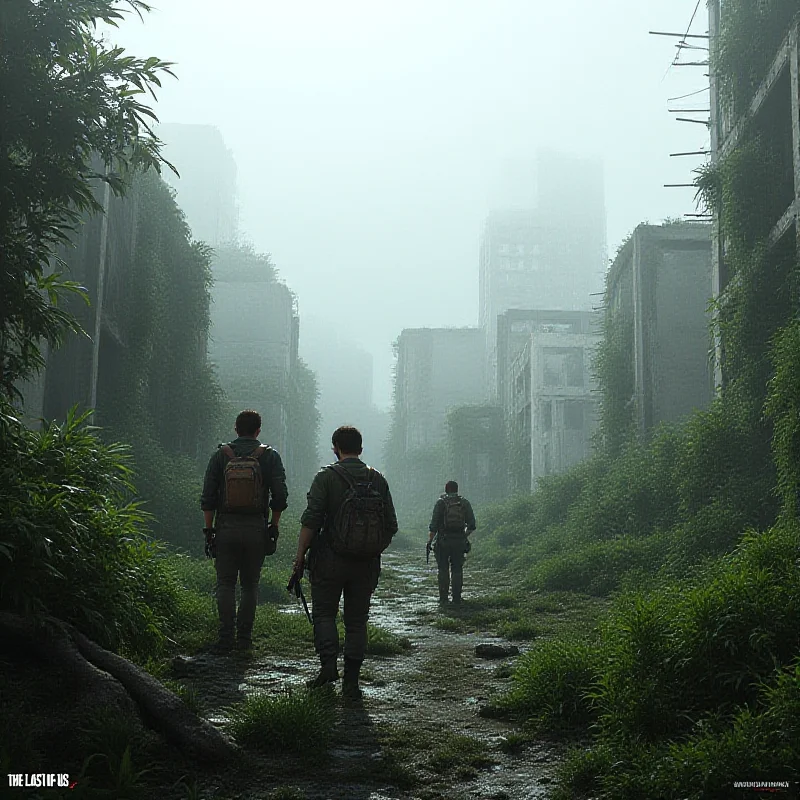 Concept art for The Last of Us Online showing a post-apocalyptic cityscape and characters.