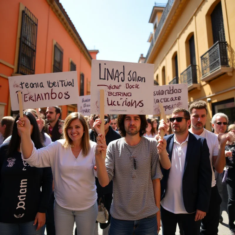 Group of people protesting in Seville