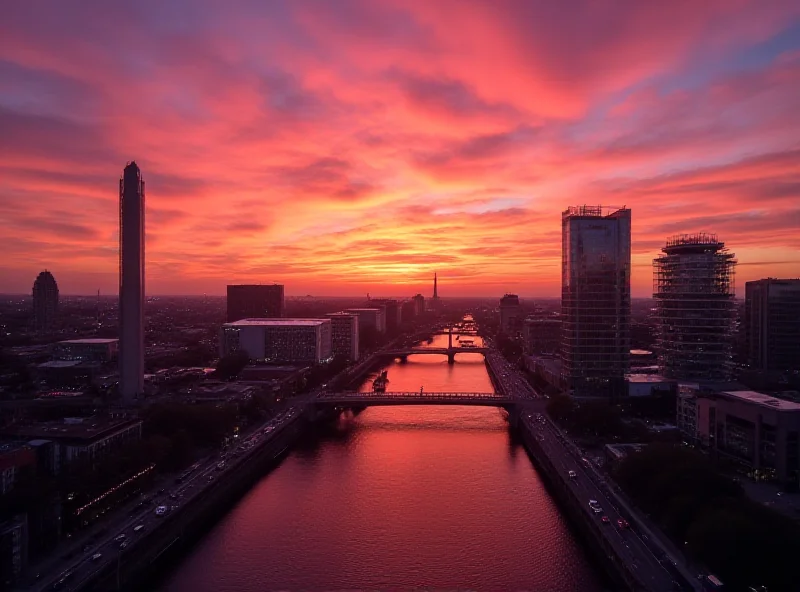 Newcastle city skyline at sunset