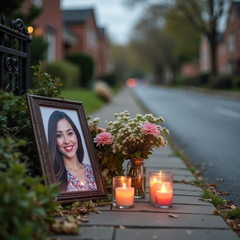 A somber scene depicting a memorial for the 19-year-old woman who tragically died after a dog attack.