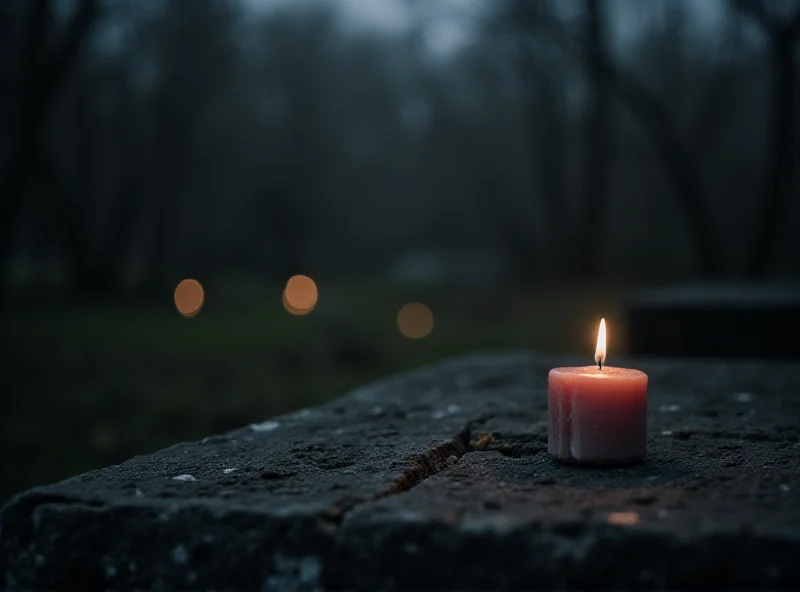 A somber image of Bangor, Wales, with a blurred background and a focus on a single flickering candle. The image evokes a feeling of mourning and remembrance.