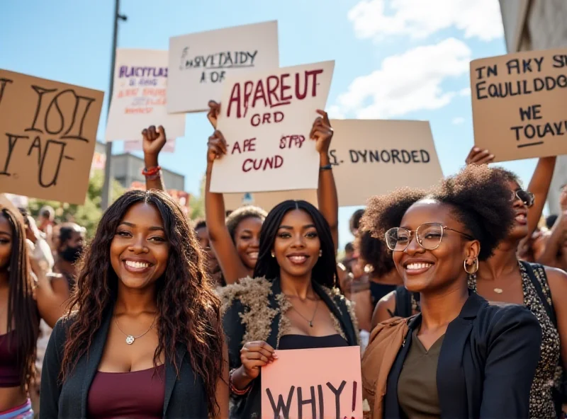 Illustration of diverse women marching for equal rights.