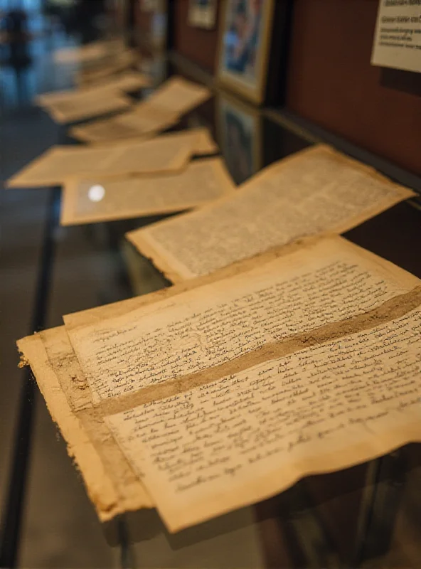 An exhibit display with historical documents relating to slavery in Brooklyn.