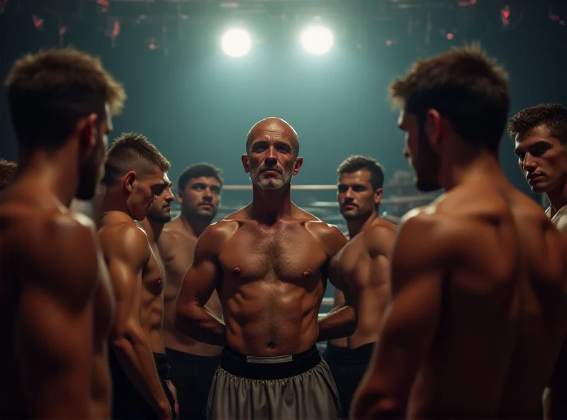 Salvatore Cherchi in a boxing ring, surrounded by boxers.