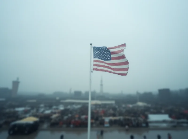 US flag at half mast with Kabul airport in the background