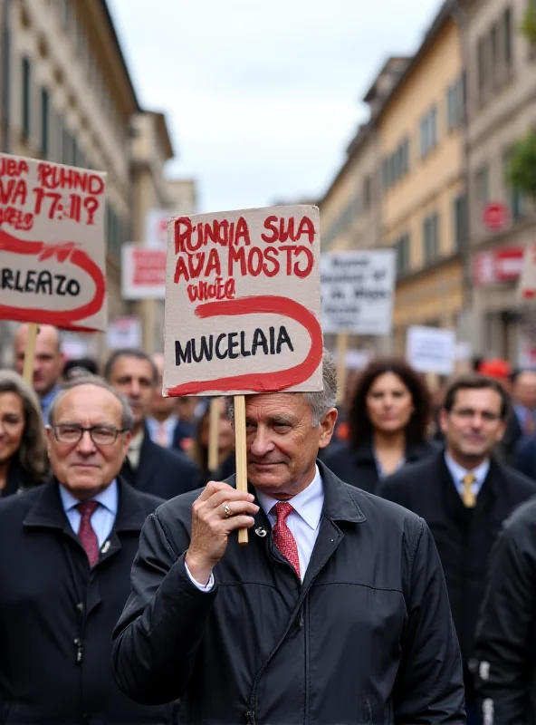 A demonstration of magistrates holding signs protesting, with a blurred background suggesting a busy city street.