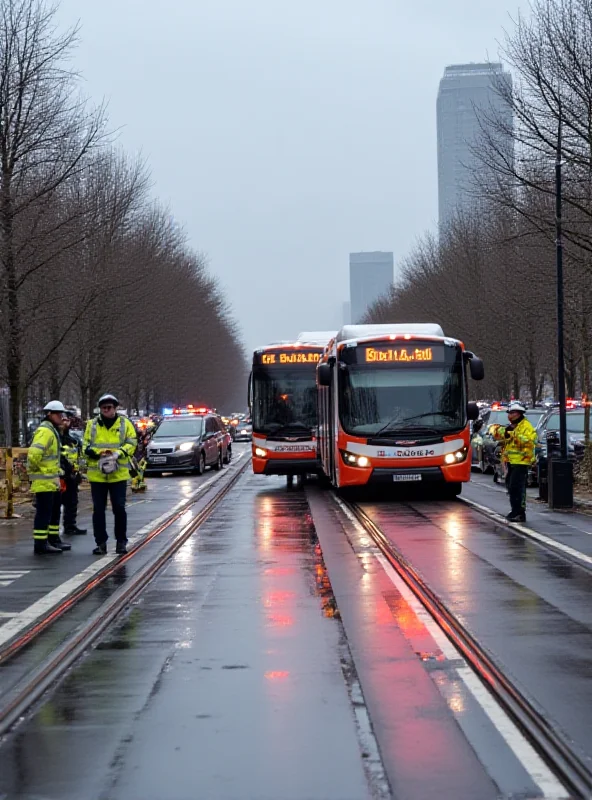 Photograph of a guided busway with emergency vehicles present