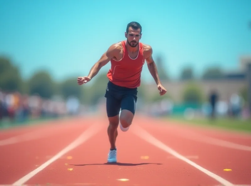 A determined athlete running towards the finish line, symbolizing the final push before the end of lockdowns.