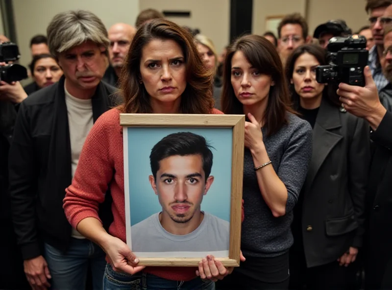 A concerned family holding a photo of Sebastian Sailes during a press conference.