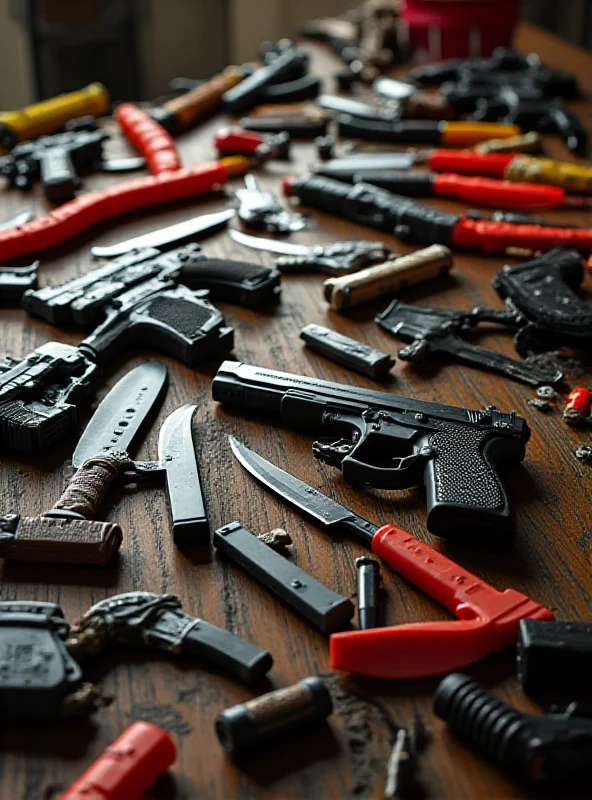 Toy weapons displayed on a table