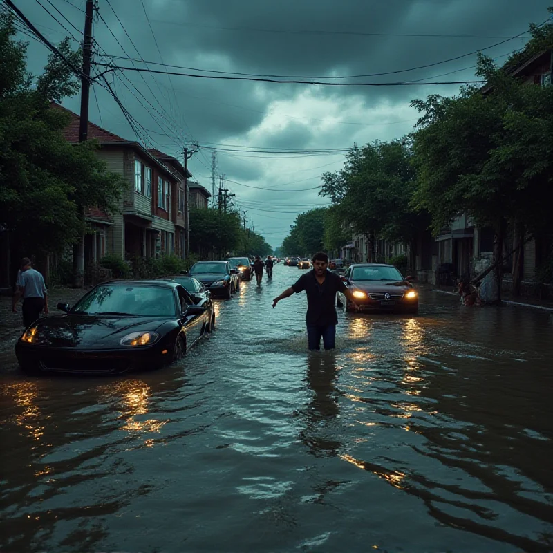 People in panic during a flood