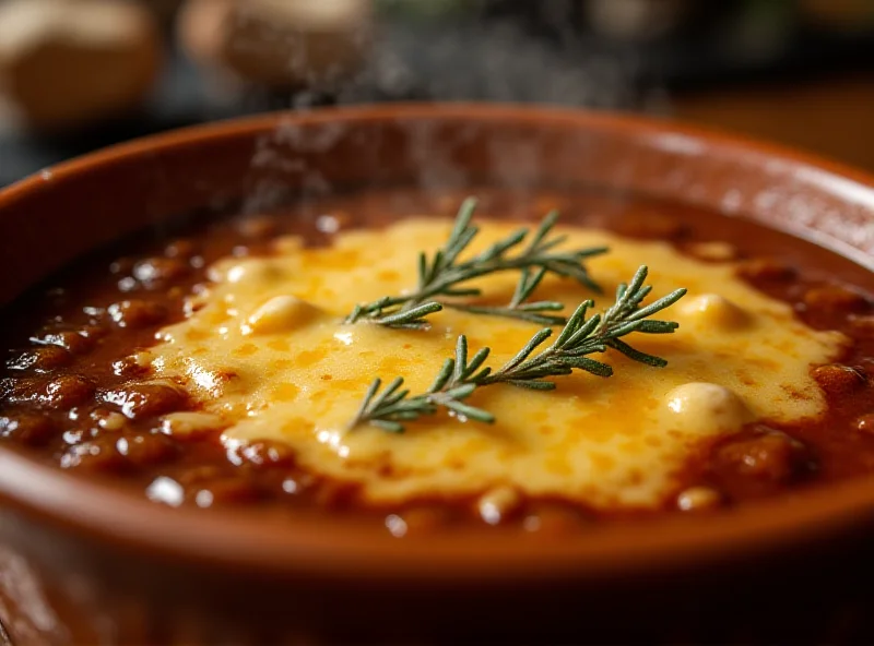 Bowl of French onion soup with melted cheese and toasted bread