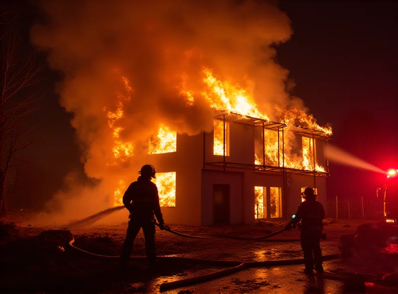 Firefighters battling a blaze at an unfinished house