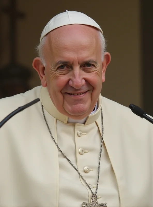 Pope Francis speaking into a microphone, looking directly at the camera with a warm smile