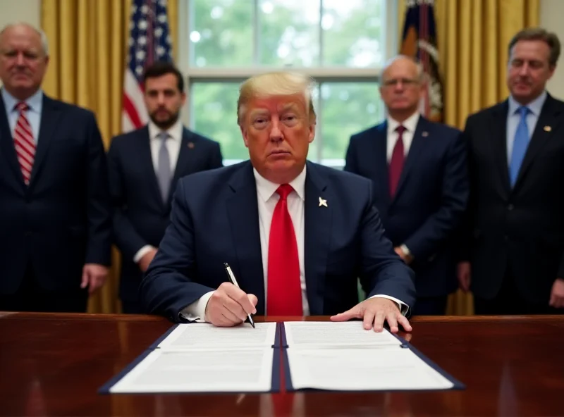 Image of President Trump signing a document related to tariffs.