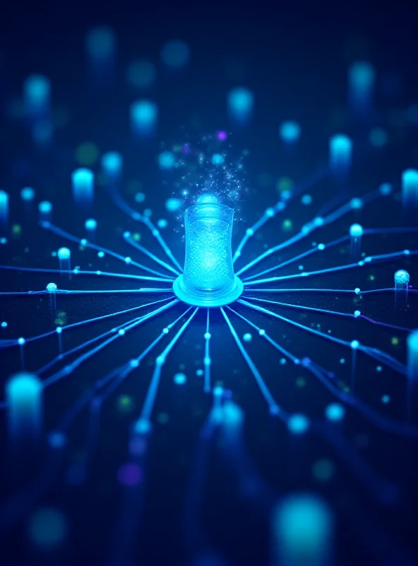 A stylized graphic representing AI trading. The graphic should show a network of interconnected nodes, charts, and data streams, all flowing towards a central point representing intelligent decision-making.