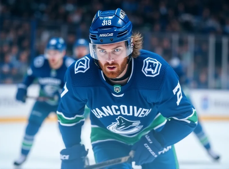 Elias Pettersson on the ice during an NHL game, looking focused and determined.