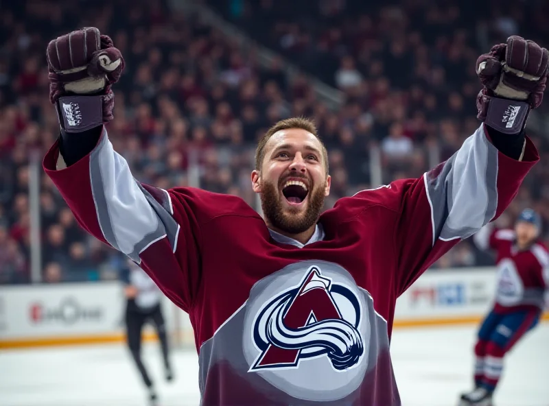 Image of Czech hockey player celebrating a goal.