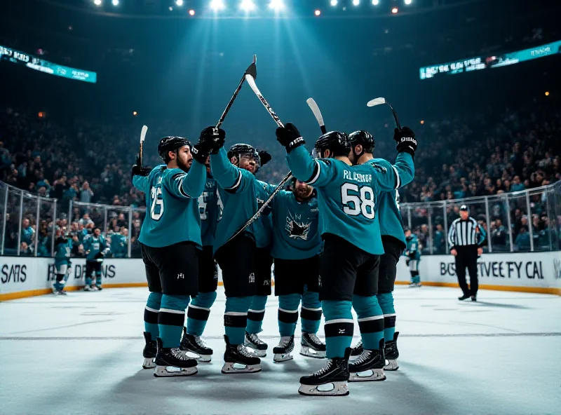 Image of San Jose Sharks players celebrating a win.