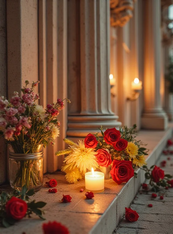 A solemn image of the Nice Basilica, with flowers and candles placed in remembrance of the victims of the attack.