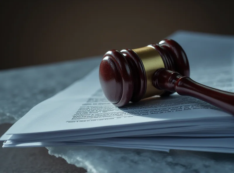 A gavel resting on a stack of documents, symbolizing legal proceedings and government regulations, with a focus on transparency and accountability.