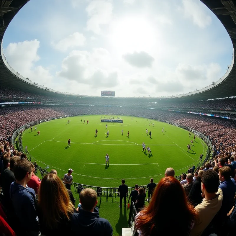 A wide-angle shot of a soccer field during a NorCal playoff game, with fans in the stands.