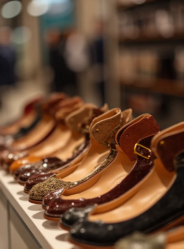 Close-up shot of a variety of shoes on display in a Nordstrom store