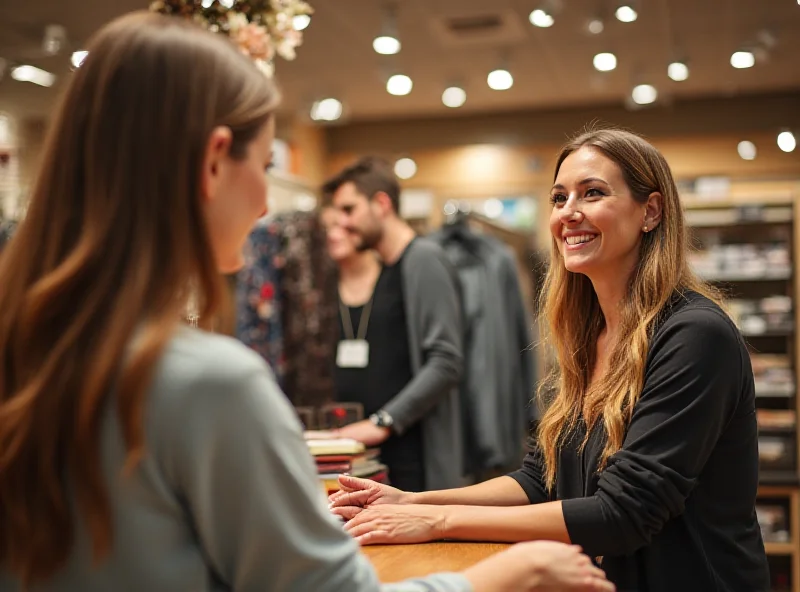 Smiling Nordstrom employee assisting a customer at the checkout counter