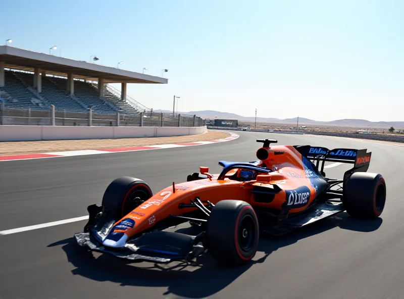 Lando Norris driving his McLaren F1 car on the Bahrain International Circuit during pre-season testing.