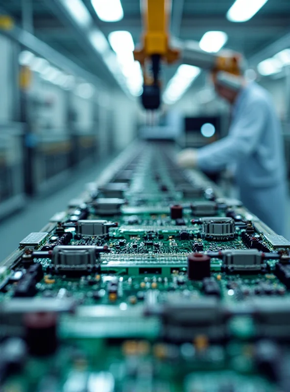 A close-up shot of an electric vehicle battery being assembled in a clean, modern factory.