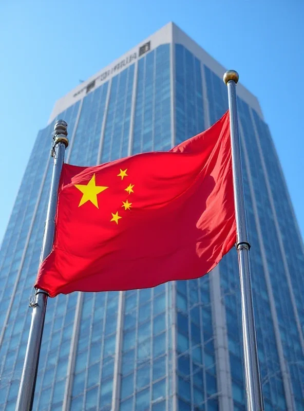 Chinese flag waving in front of UN building