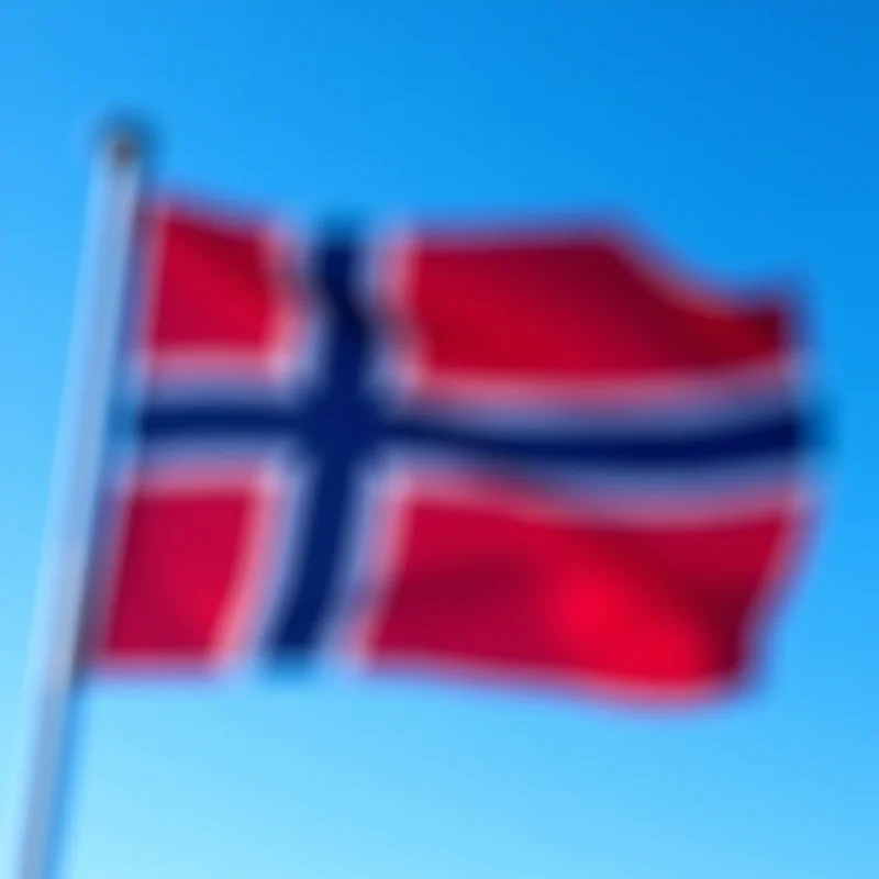 Norwegian flag waving proudly in the wind.