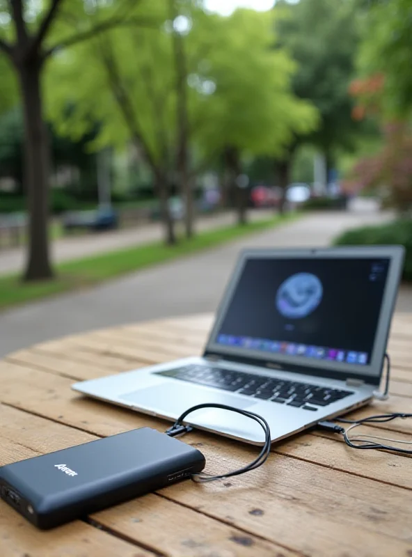 Anker Laptop Power Bank charging a laptop in an outdoor setting.