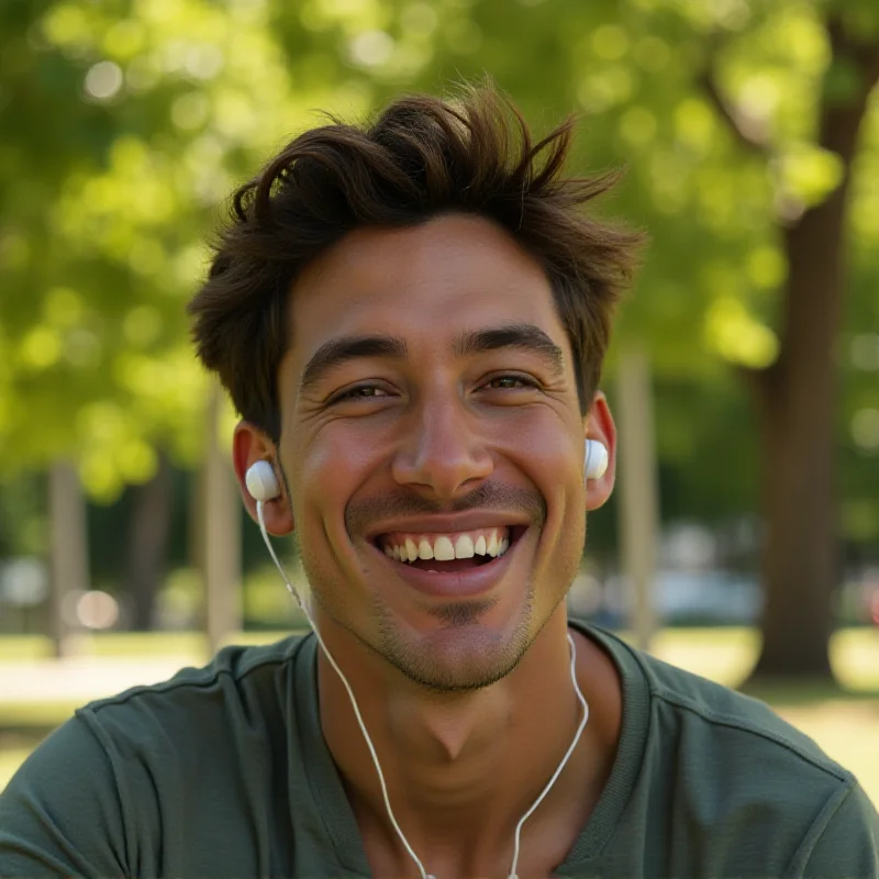 A person listening to music with Pixel Buds Pro 2 earbuds in their ears, smiling contentedly.