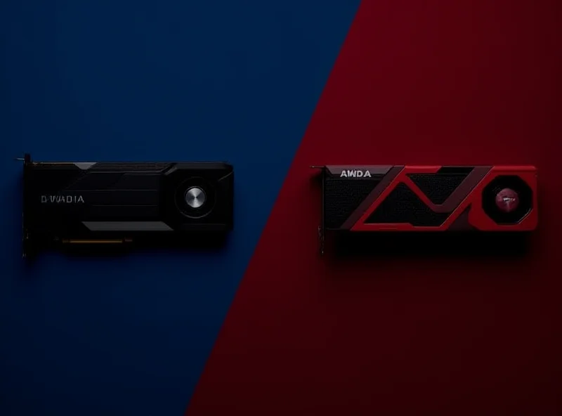 A side-by-side comparison of NVIDIA and AMD GPUs, highlighting the differences in design and branding.