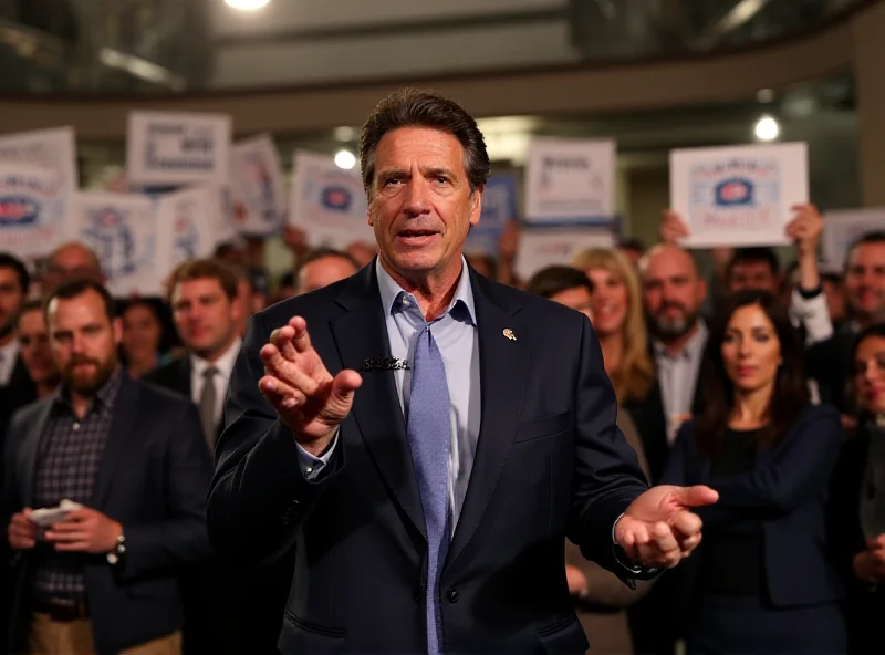 Andrew Cuomo addressing a crowd of supporters at a political rally, holding a microphone and gesturing emphatically.