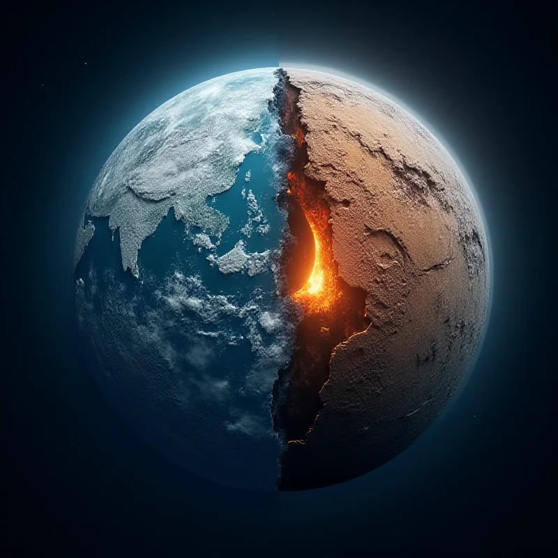 Conceptual image showing the Earth with half depicting climate change and the other half depicting space exploration.