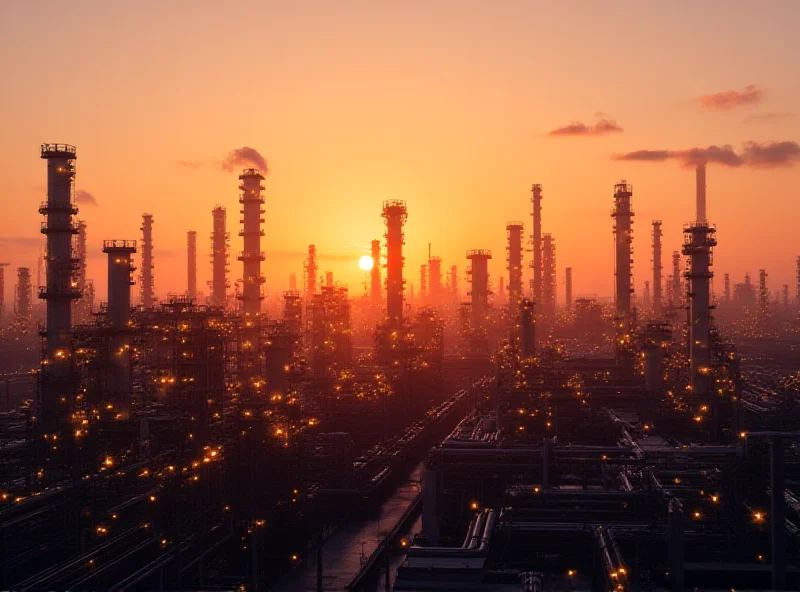 Oil refinery at sunset