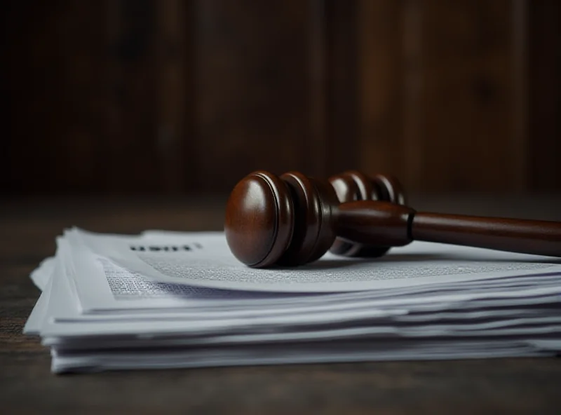 A gavel resting on a stack of legal documents in a courtroom setting, symbolizing the conclusion of a legal investigation.